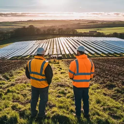 Solar O&M field technicians carrying out maintenance on a solar PV plant in South Africa