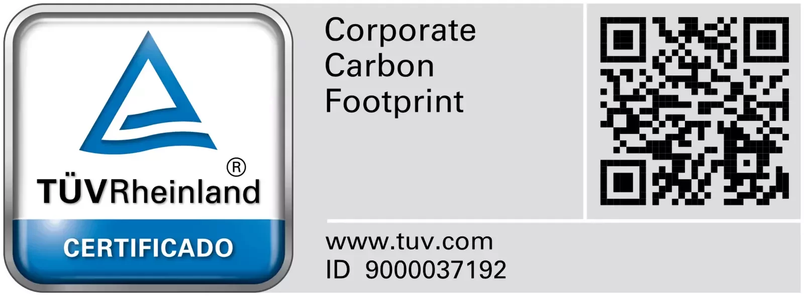 TÜV Rheinland Corporate Carbon Footprint certification badge, certificate ID 9000037192